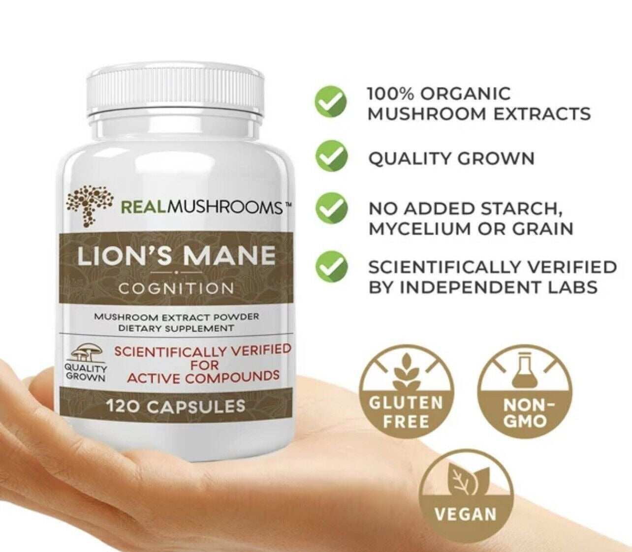 Mushrooms Organic Lions Mane Mushroom Capsules - 120 Count