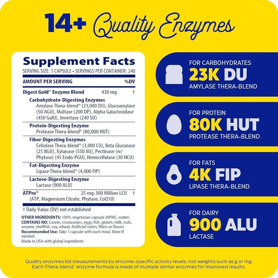 Enzymedica Digest Gold + ATPro Maximum Strength 240 Capsules